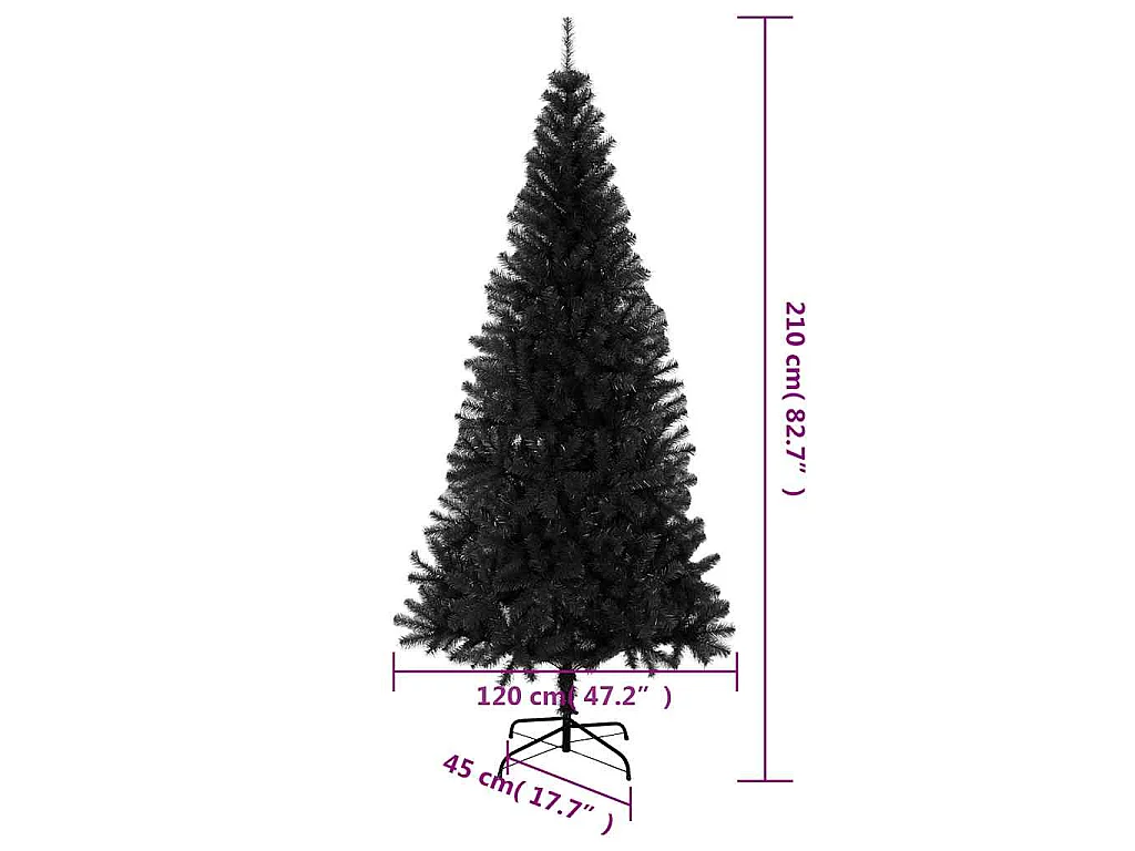 Árbol de Navidad artificial con soporte PVC negro 210 cm