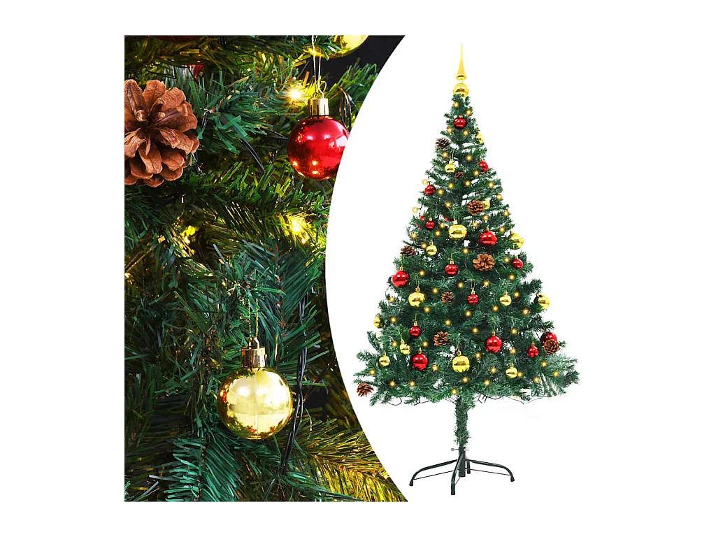 Künstlicher Weihnachtsbaum mit Beleuchtung & Kugeln Grün 150 cm