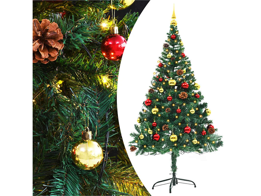 Árbol de Navidad artificial con luces y bolas verde 150 cm