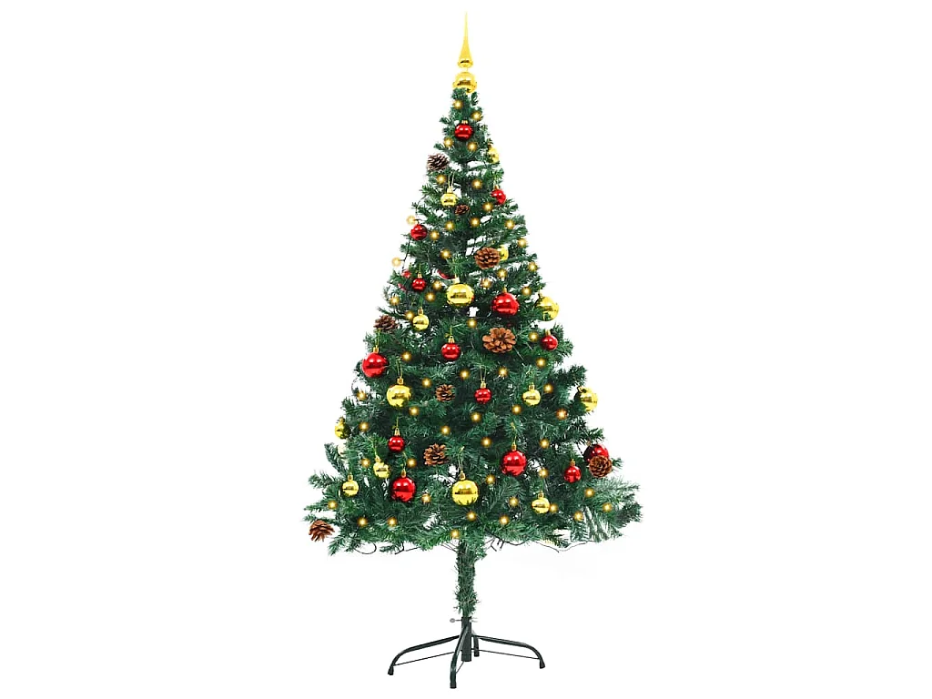 Árbol de Navidad artificial con luces y bolas verde 150 cm