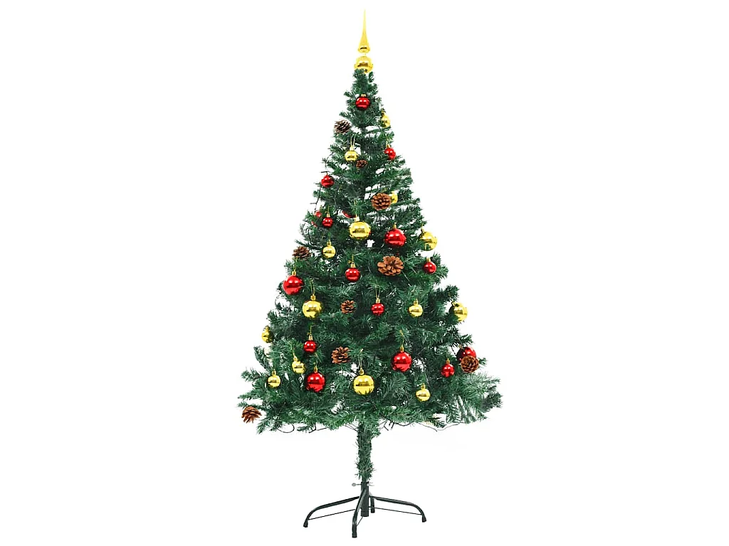 Árbol de Navidad artificial con luces y bolas verde 150 cm