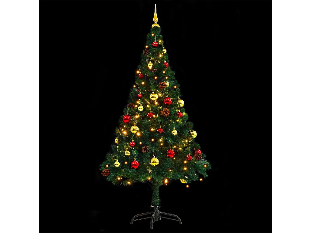 Árbol de Navidad artificial con luces y bolas verde 150 cm