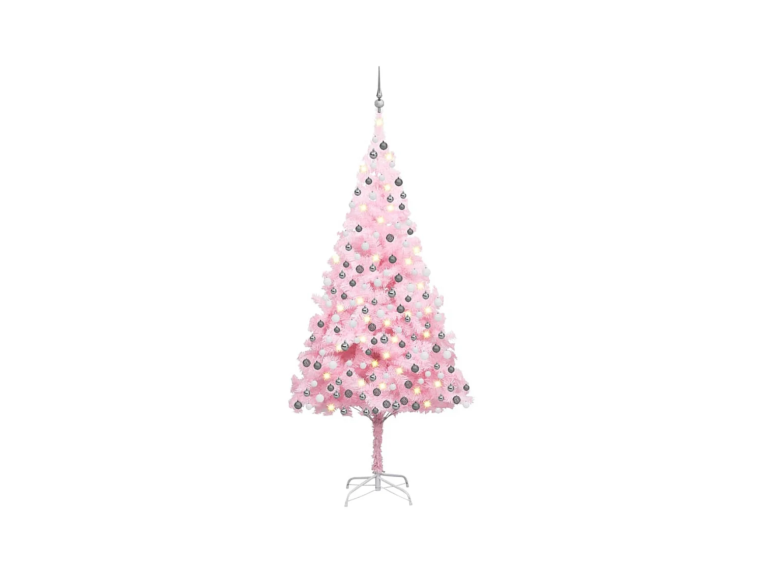 Kunstkerstboom met verlichting en kerstballen 210 cm PVC roze