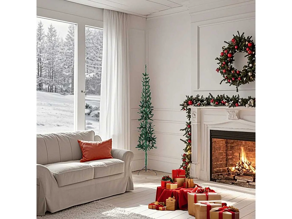 Albero Natale Artificiale Sottile a Metà Supporto Verde 150 cm