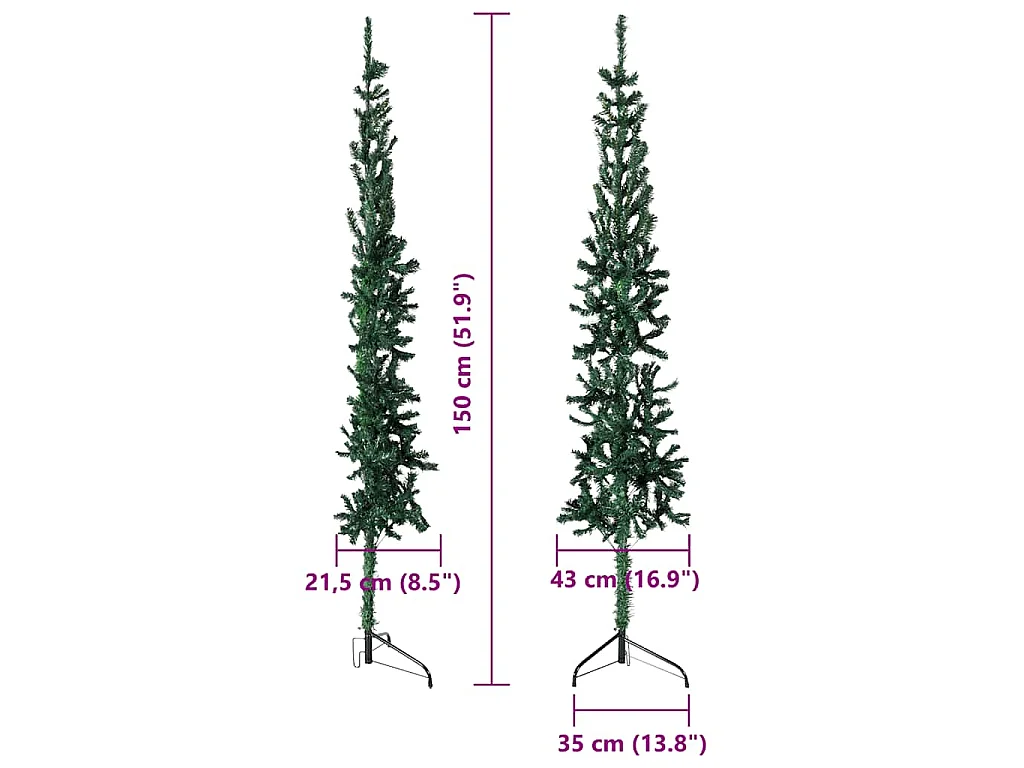 Medio árbol de Navidad artificial con soporte verde 120 cm