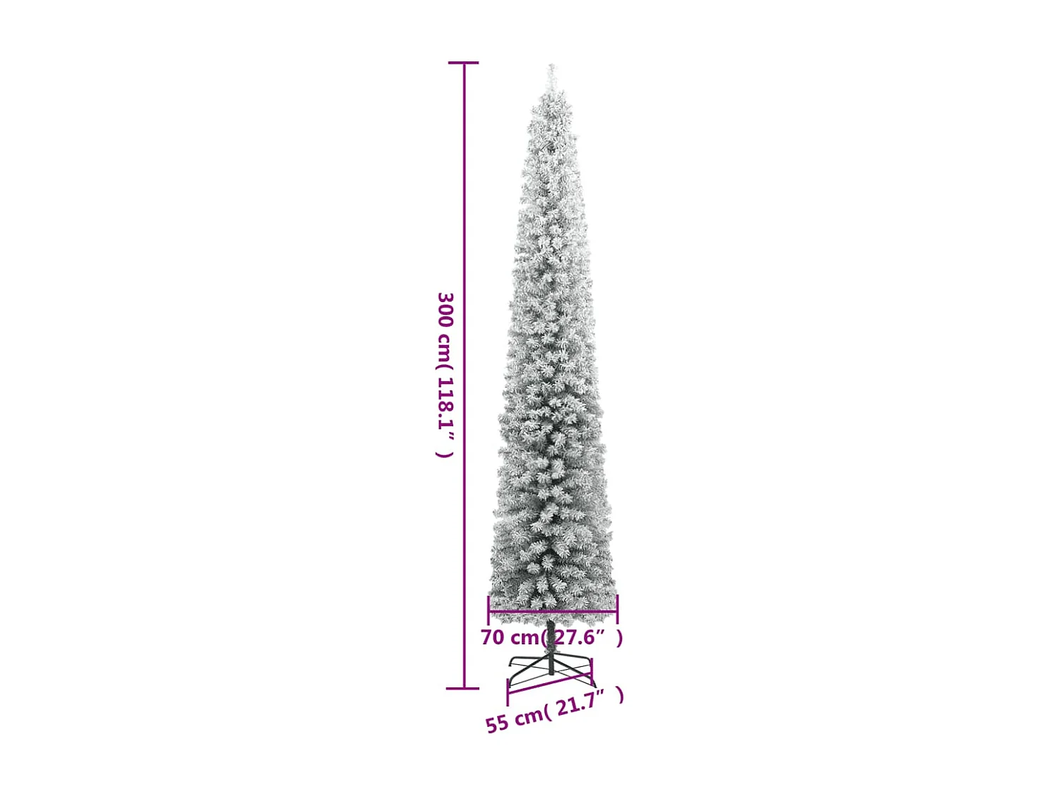 Sapin de Noël mince avec support et flocon de neige 300 cm PVC