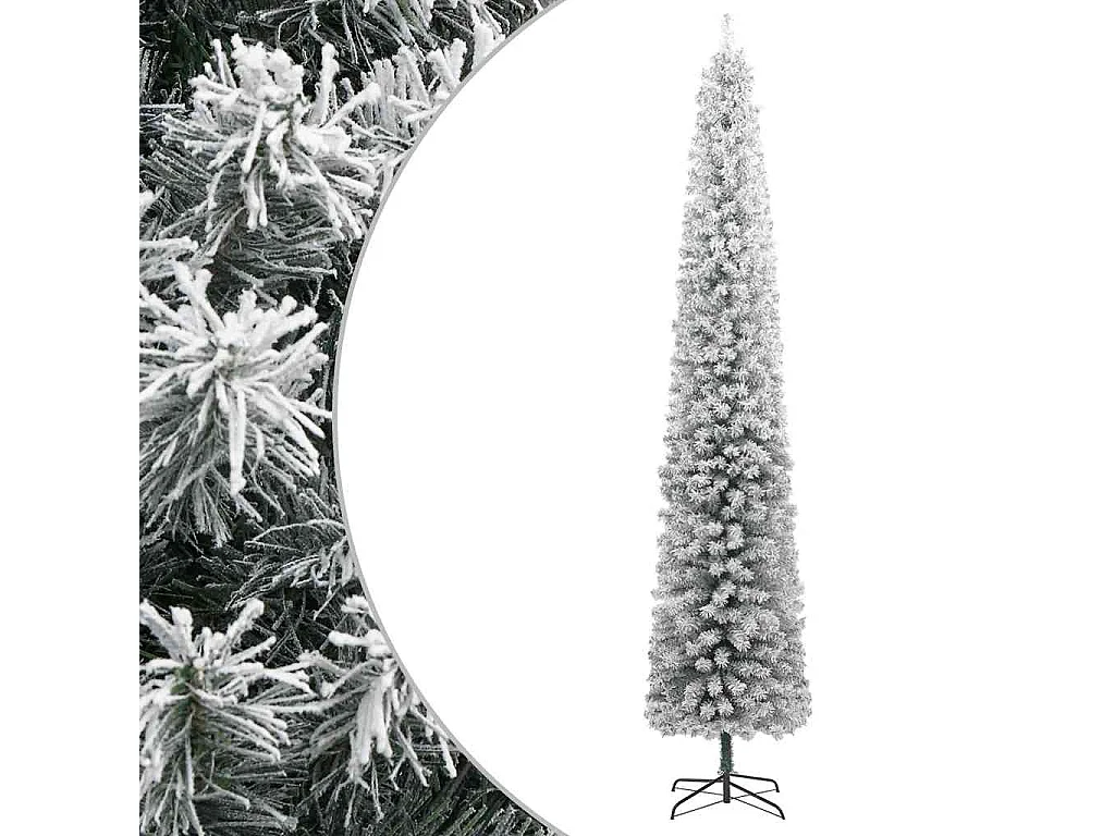 Árvore de Natal fina c/ suporte e flocos de neve 300 cm PVC
