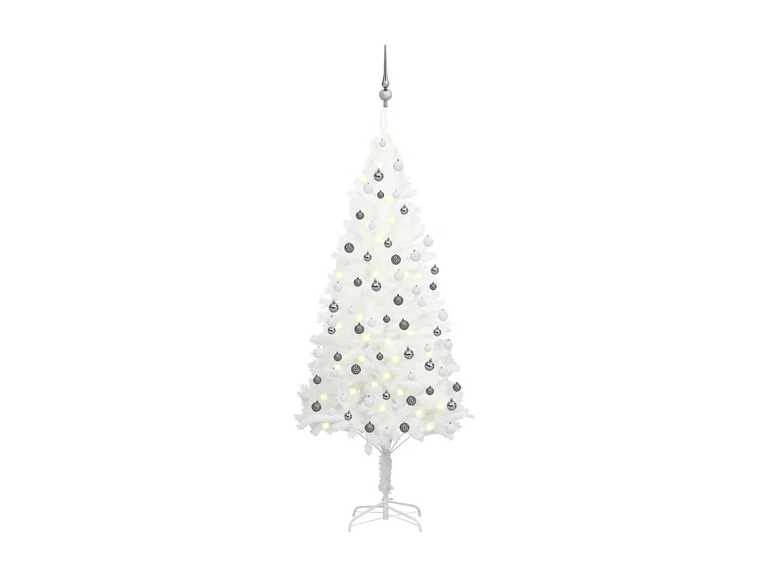 Arbre de Noël artificiel pré-éclairé et boules blanc 180 cm
