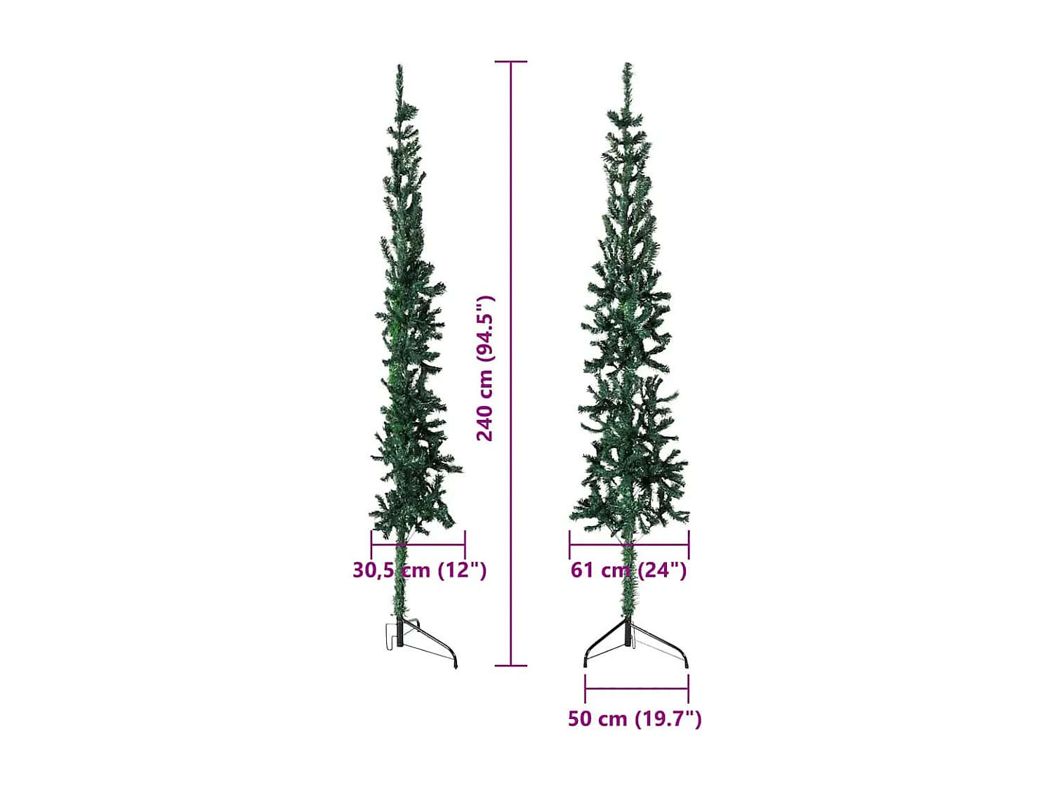 Kunstkerstboom half met standaard smal 240 cm groen