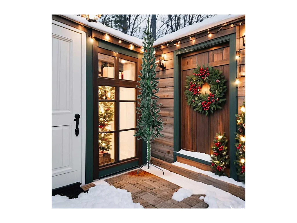 Demi sapin de Noël artificiel mince avec support Vert 240 cm