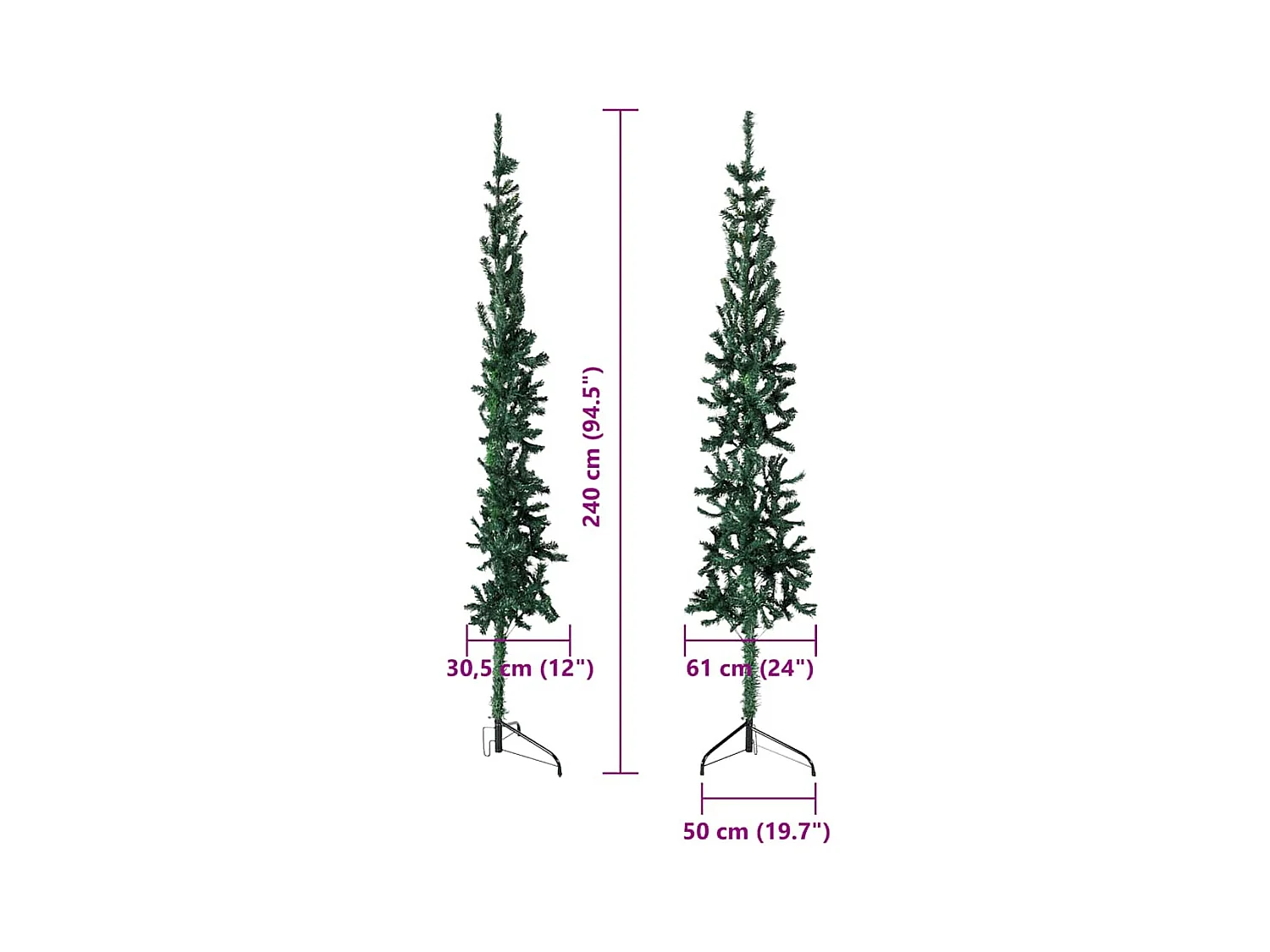 Demi sapin de Noël artificiel mince avec support Vert 240 cm