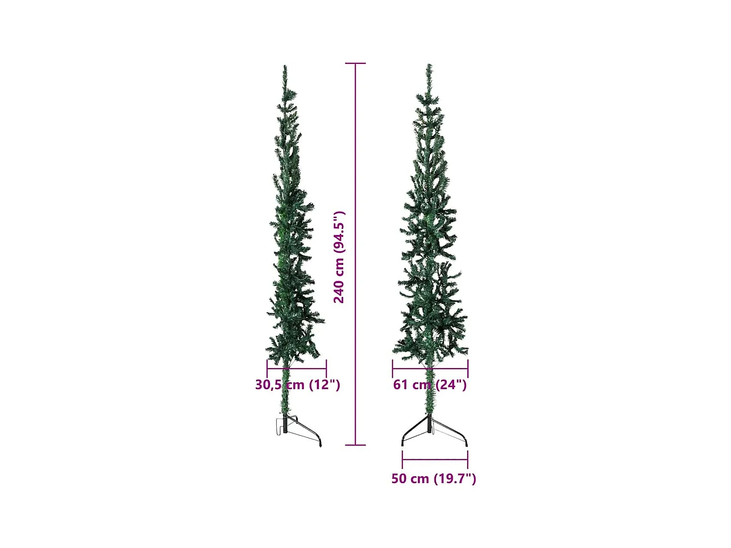 Demi sapin de Noël artificiel mince avec support Vert 240 cm
