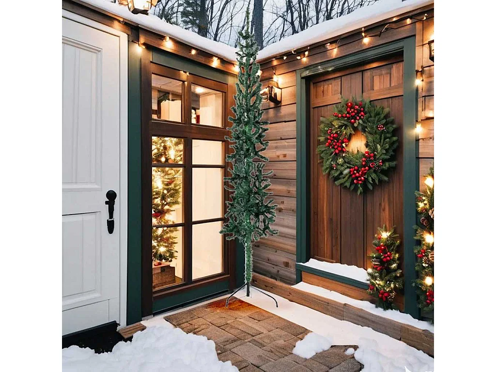 Demi sapin de Noël artificiel mince avec support Vert 240 cm