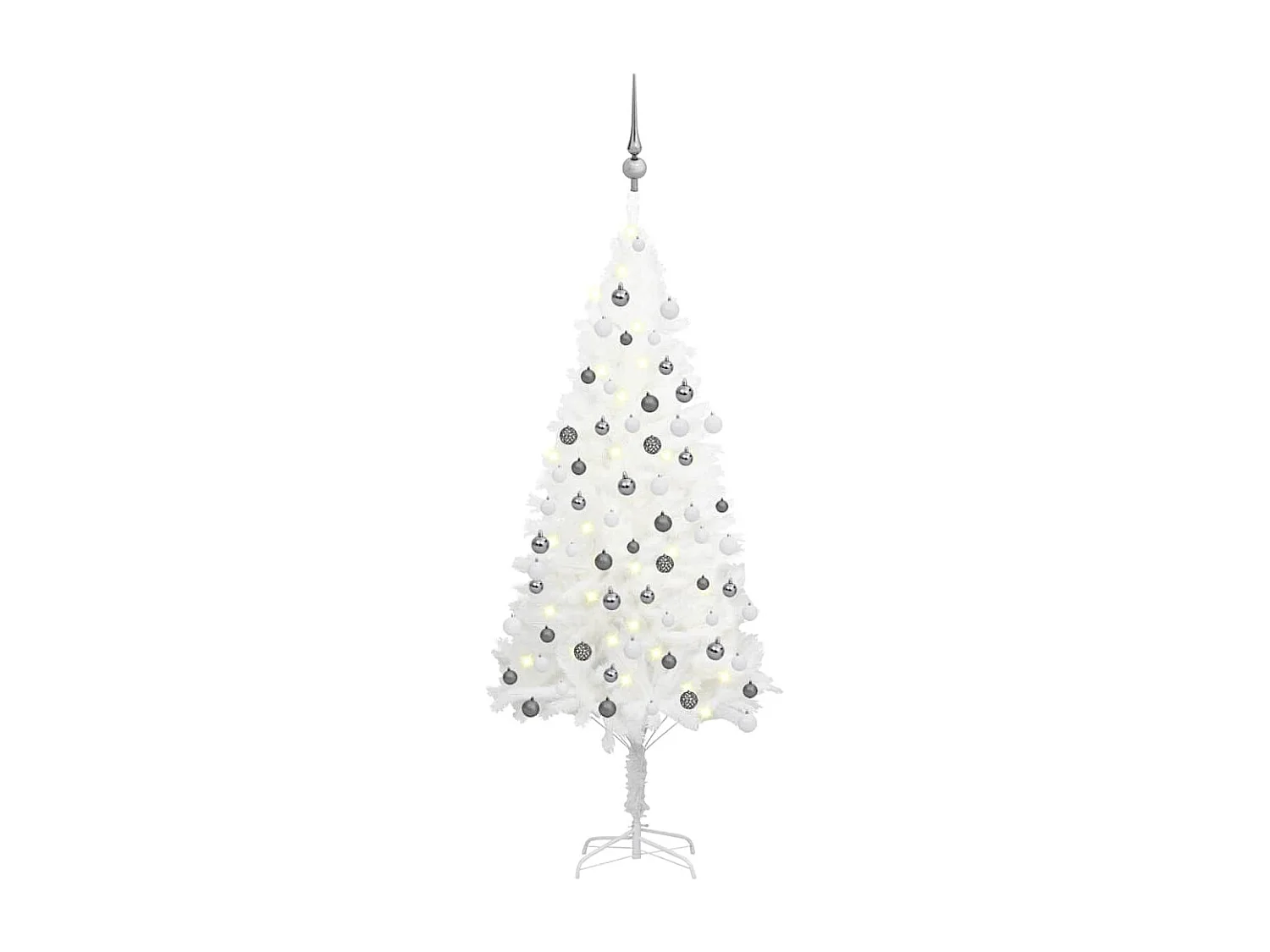 Albero di Natale Preilluminato con Palline Bianco 120 cm
