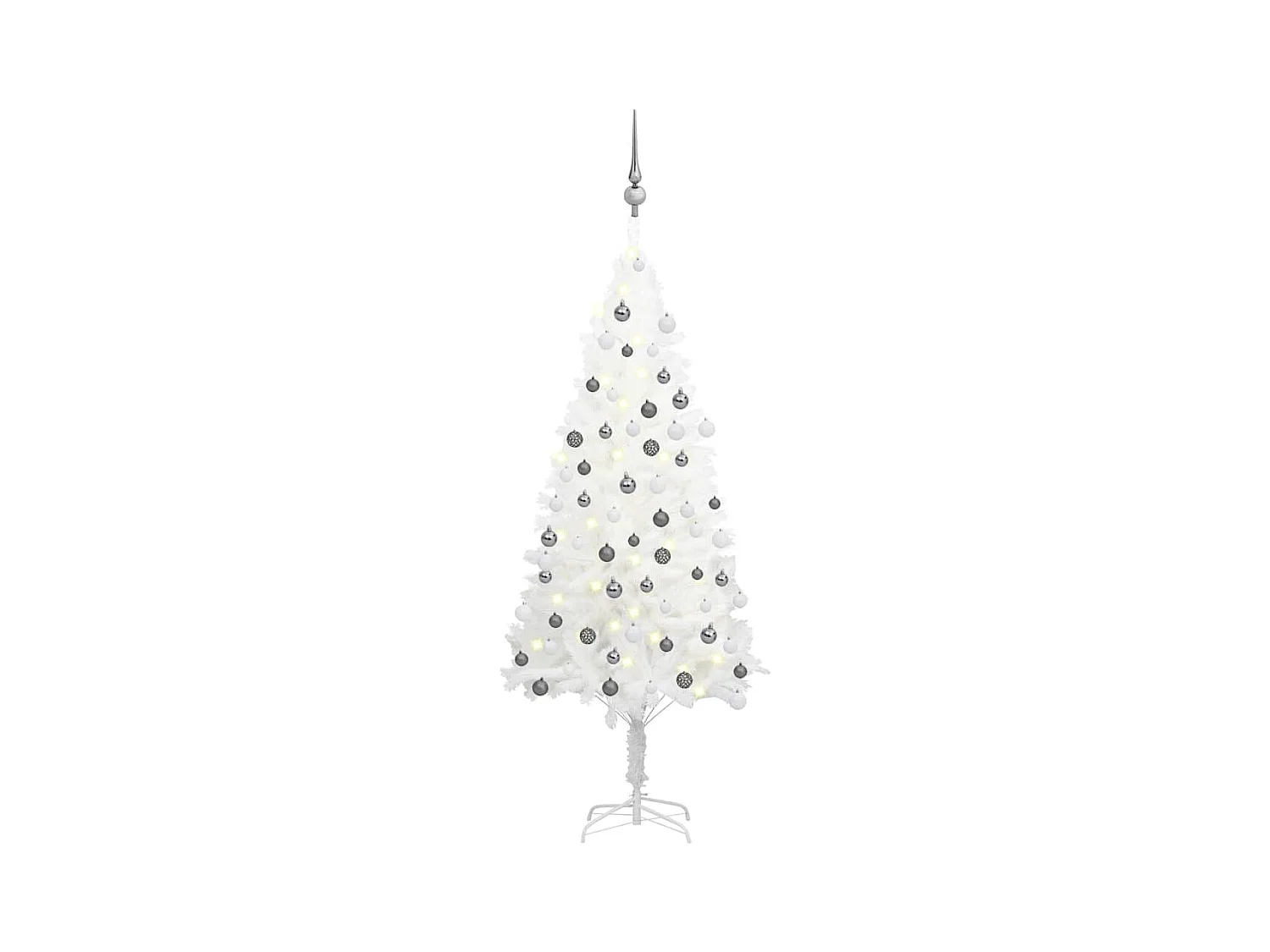 Arbre de Noël artificiel pré-éclairé et boules blanc 120 cm