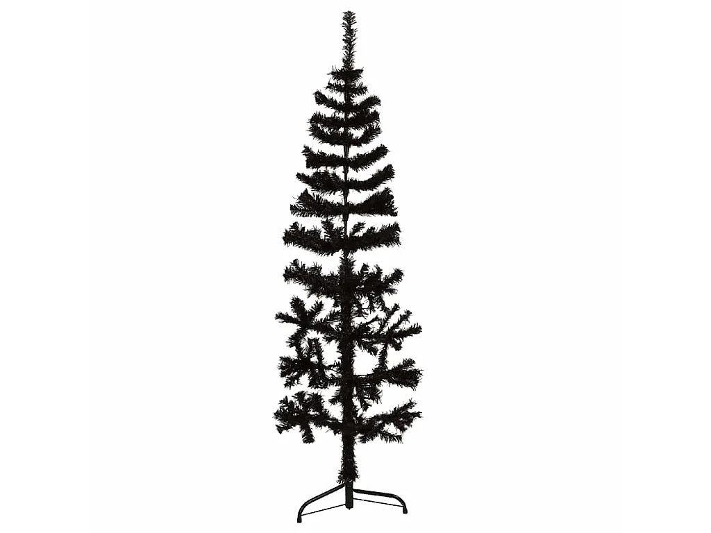Albero Natale Artificiale Sottile a Metà e Supporto Nero 150 cm