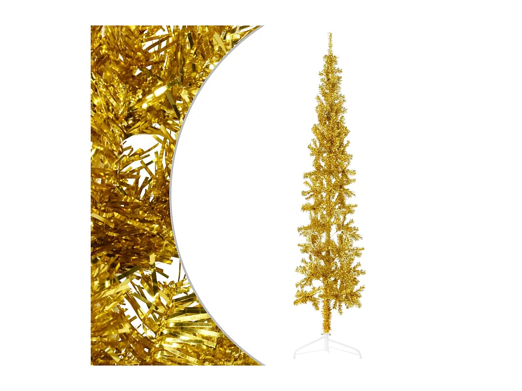 Demi sapin de Noël artificiel mince avec support Doré 240 cm