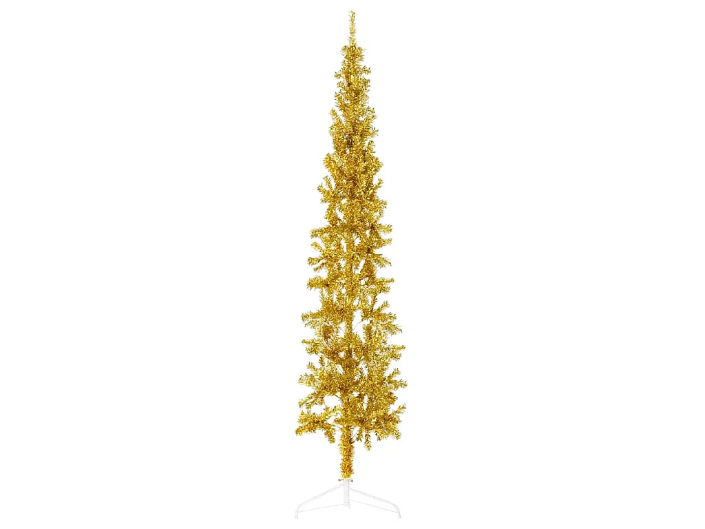 Albero Natale Artificiale Sottile a Metà con Supporto Oro 240cm