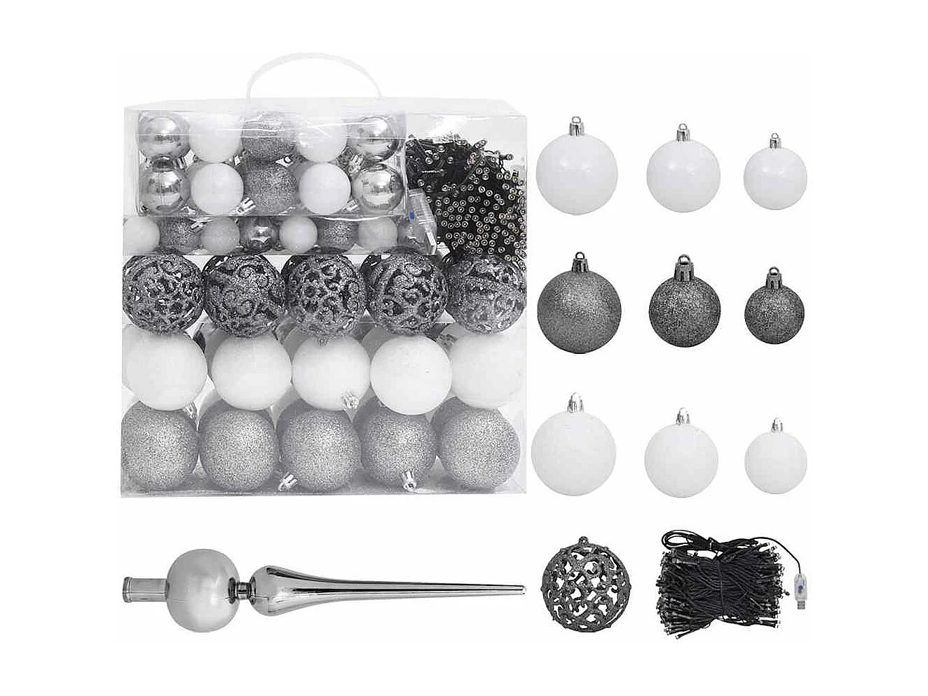 Arbre de Noël artificiel pré-éclairé et boules L 240 cm blanc