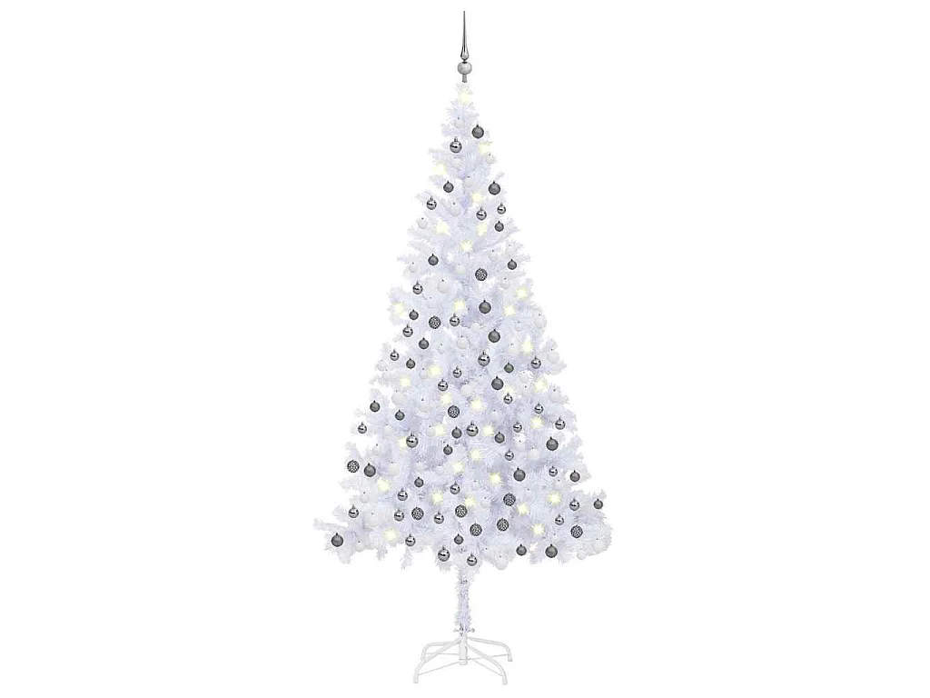 Árbol de Navidad artificial con luces y bolas blanco 240 cm