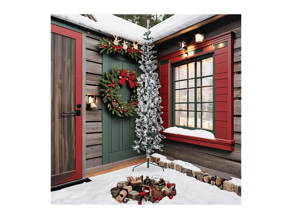 Demi sapin de Noël artificiel mince avec neige floquée 240 cm