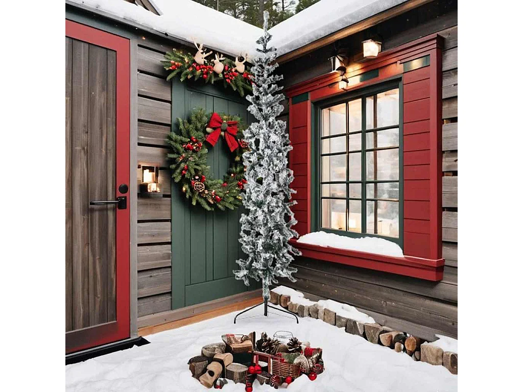 Künstlicher Halb-Weihnachtsbaum mit Schnee Schlank 240 cm