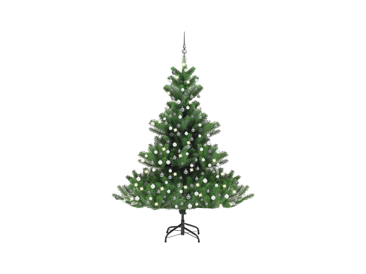 Kunstkerstboom Nordmann met LED's en kerstballen 210 cm groen