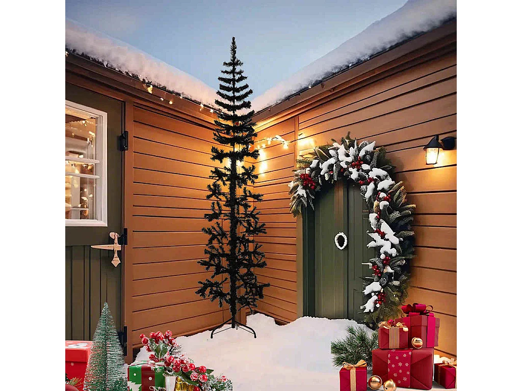 Demi sapin de Noël artificiel mince avec support Noir 240 cm