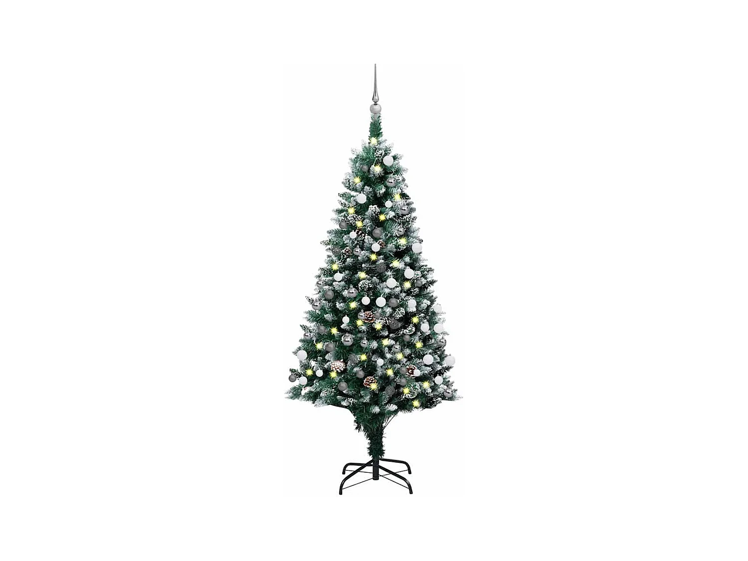 Arbre de Noël artificiel pré-éclairé/boules pommes de pin 180cm