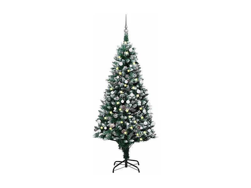 Árvore Natal artificial pré-iluminada c/ bolas e pinhas 180 cm