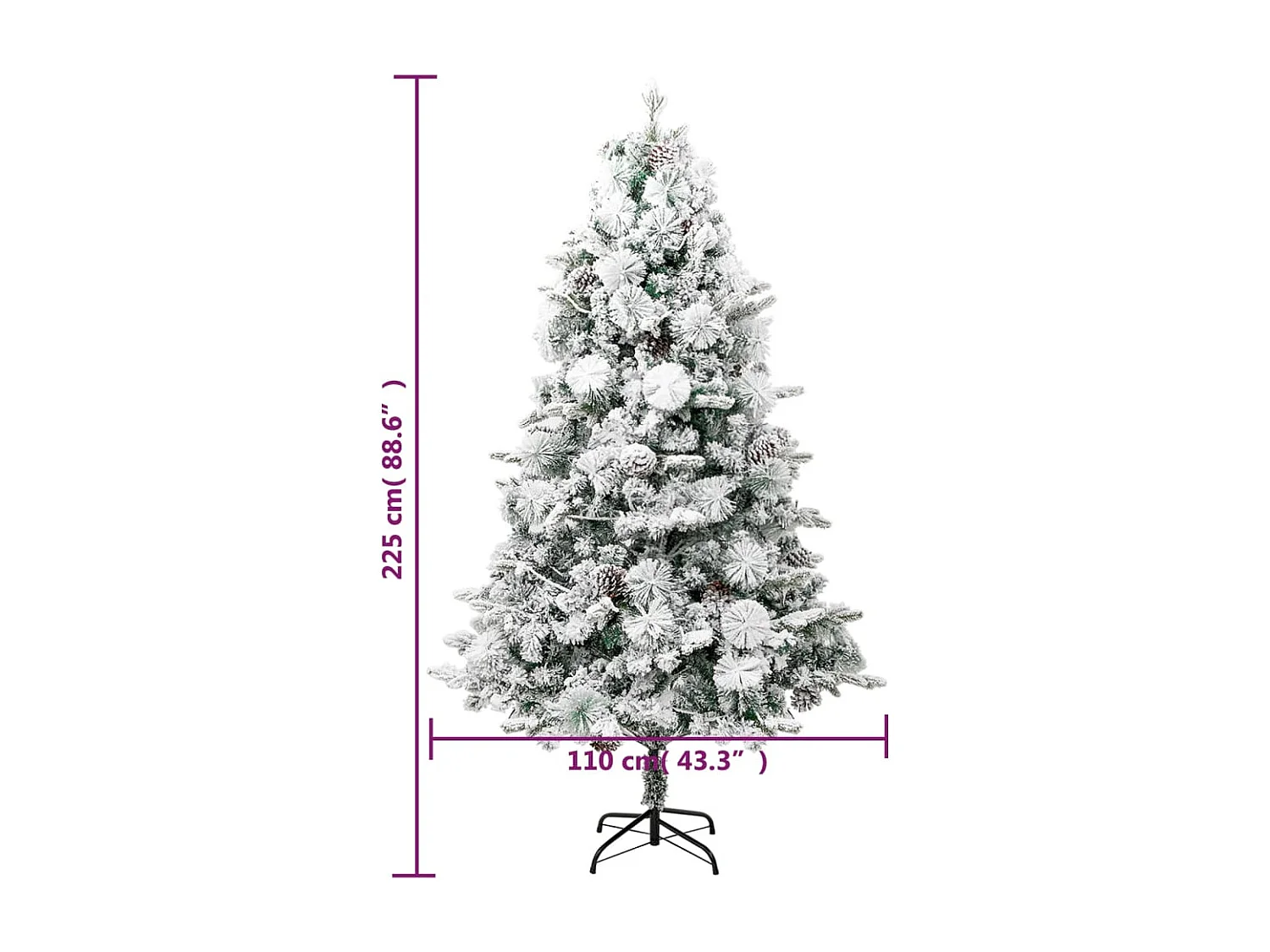 Sapin de Noël pré-éclairé avec neige floquée/cônes 225cm PVC/PE