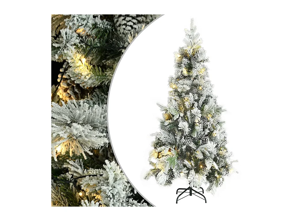 Kerstboom met LED en dennenappels en sneeuw 225 cm PVC en PE