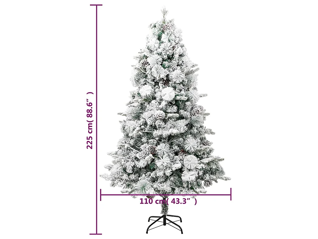 Árvore de Natal pré-iluminada c/ flocos neve e pinhas PVC/PE