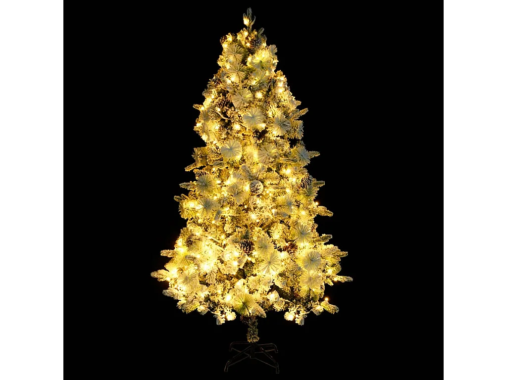 Árvore de Natal pré-iluminada c/ flocos neve e pinhas PVC/PE