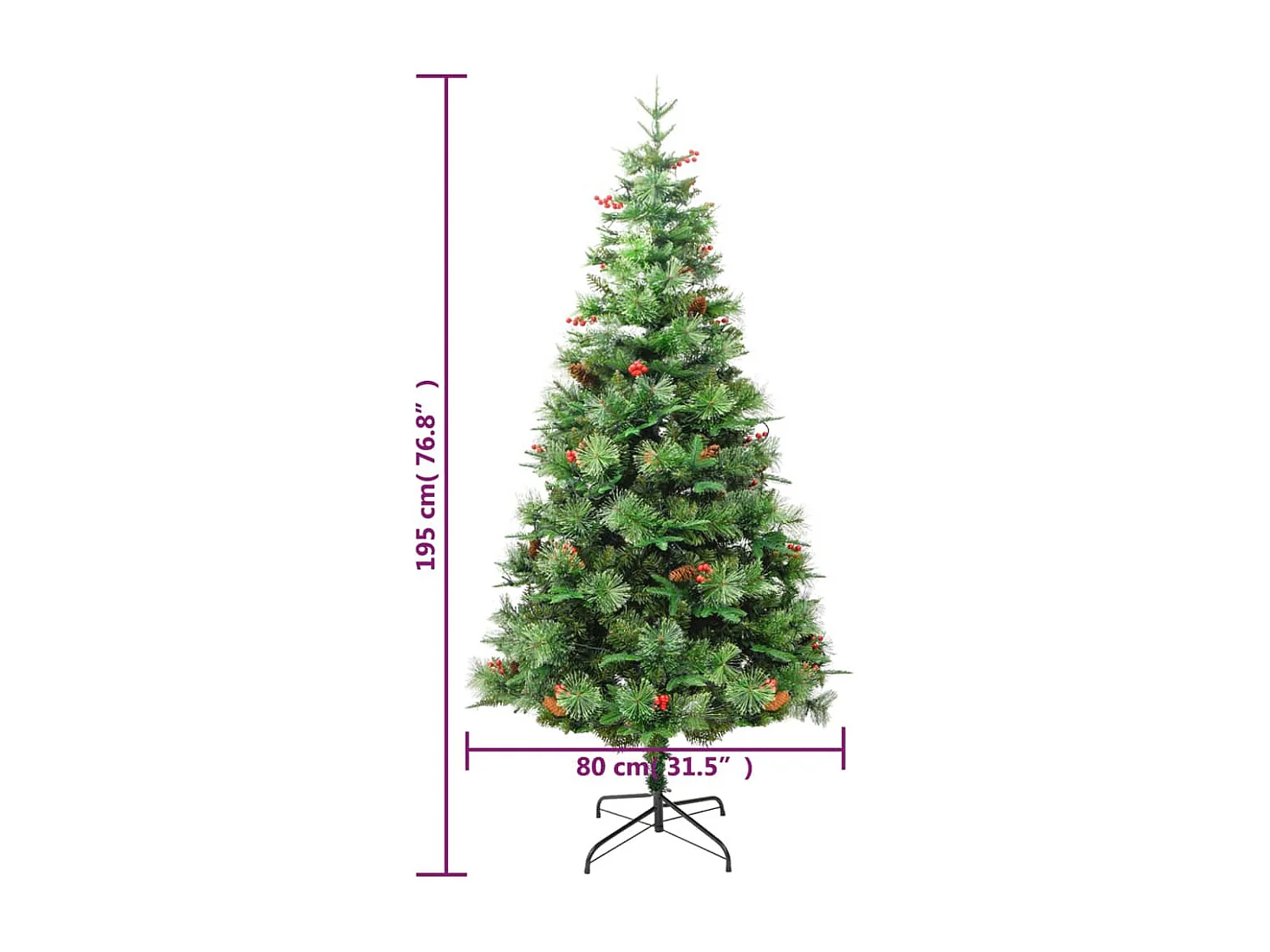 Weihnachtsbaum mit Beleuchtung und Kiefernzapfen Grün 195 cm
