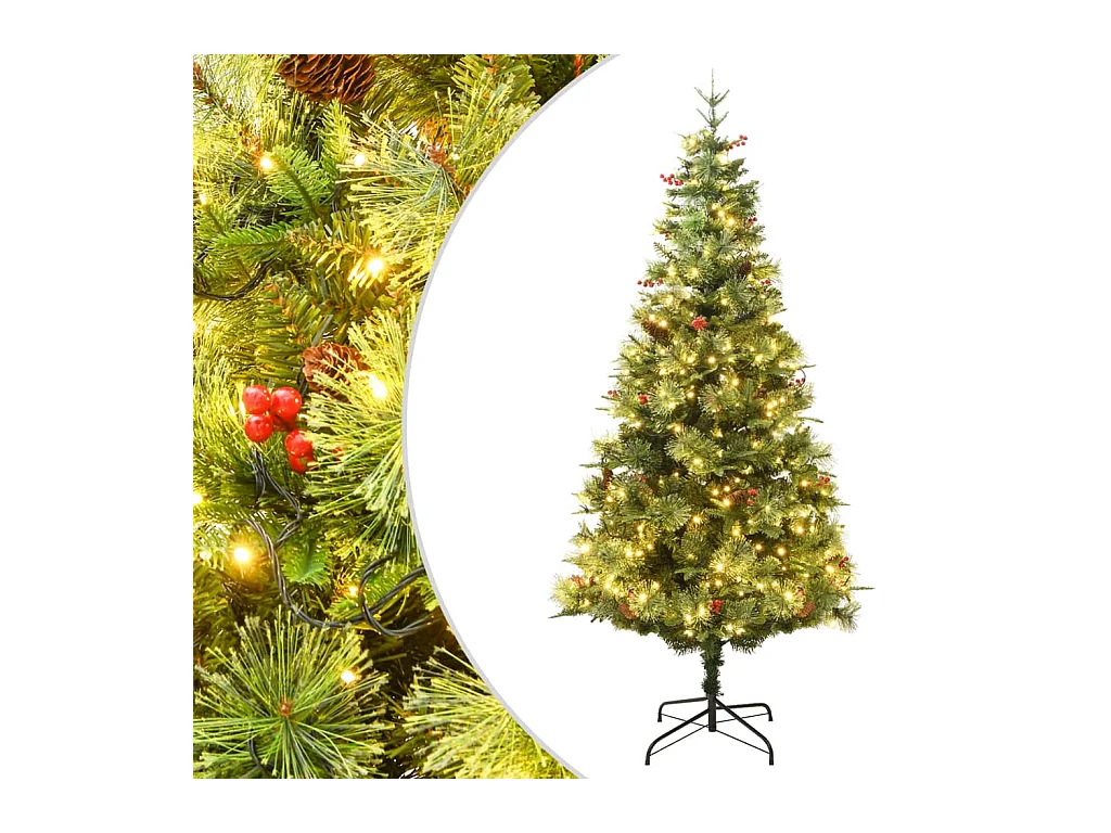 Kerstboom met LED en dennenappels 195 cm PVC en PE groen