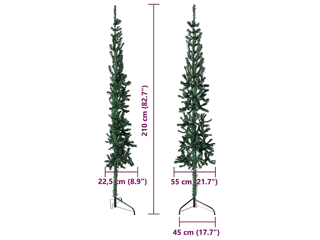 Demi sapin de Noël artificiel mince avec support Vert 210 cm