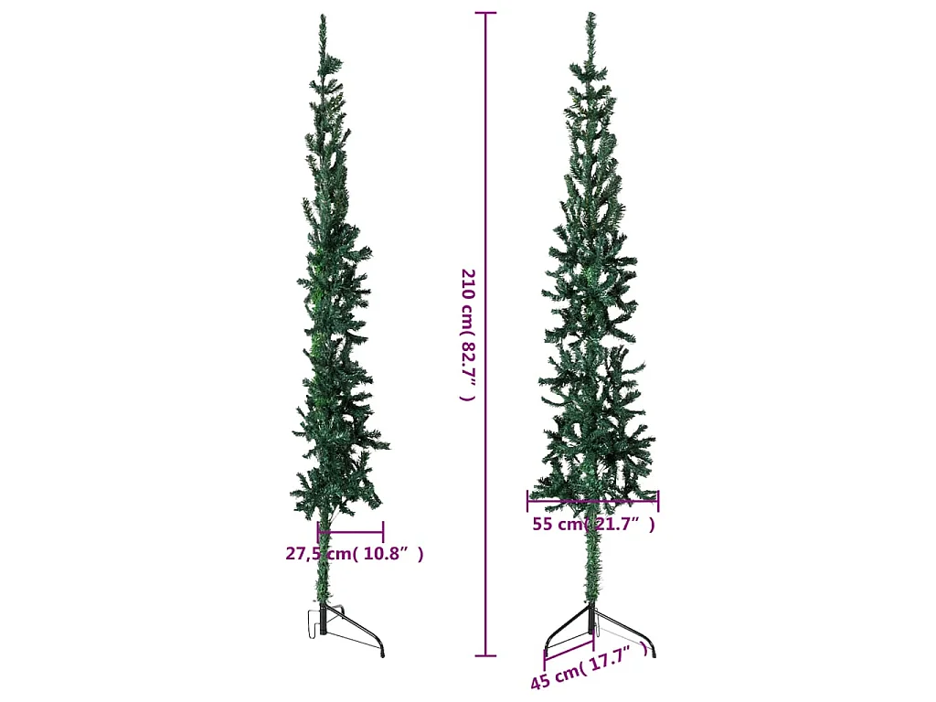 Demi sapin de Noël artificiel mince avec support Vert 210 cm