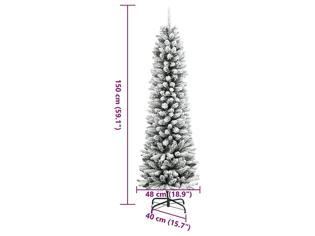 Árbol de Navidad artificial estrecho con nieve PVC y PE 150 cm