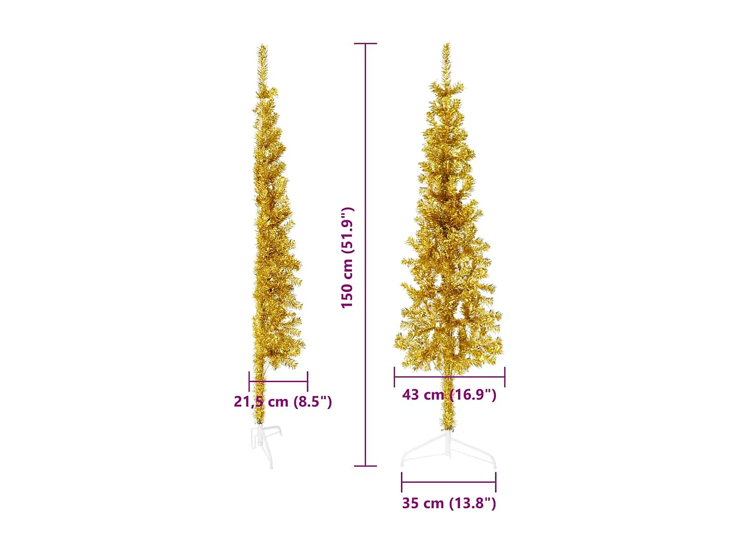 Künstlicher Halb-Weihnachtsbaum mit Ständer Schlank Gold 150 cm