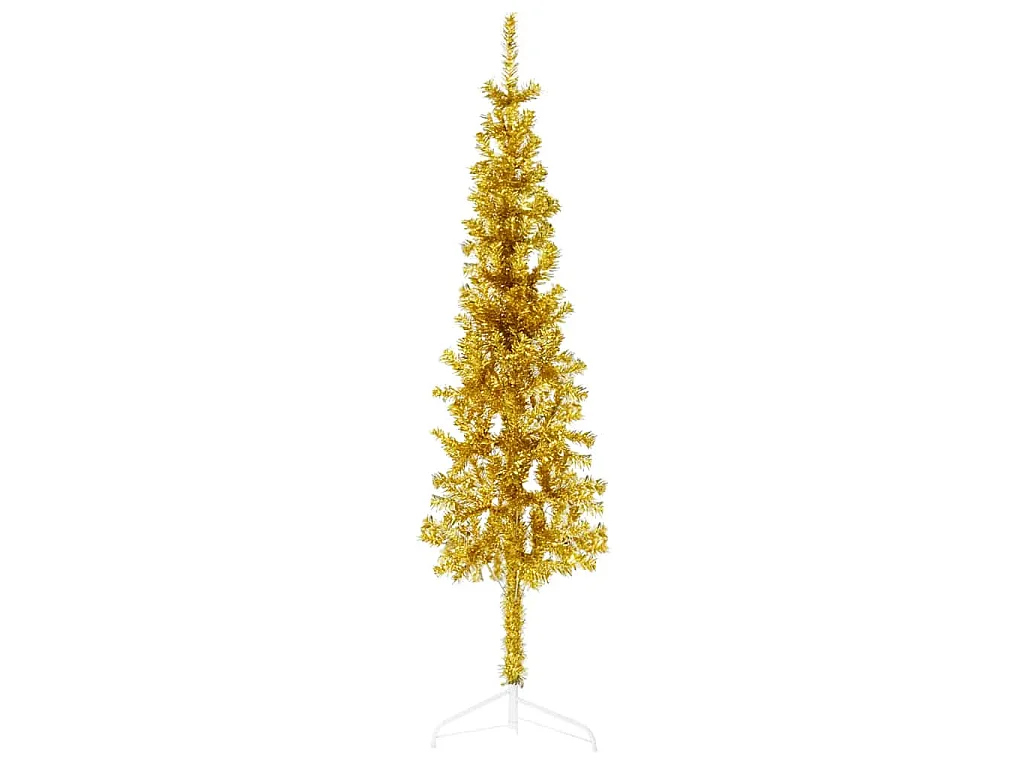 Albero Natale Artificiale Sottile a Metà con Supporto Oro 150cm