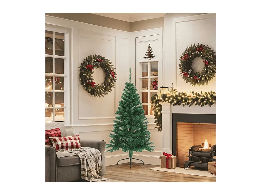 Sapin de Noël artificiel moitié avec support vert 150 cm PVC