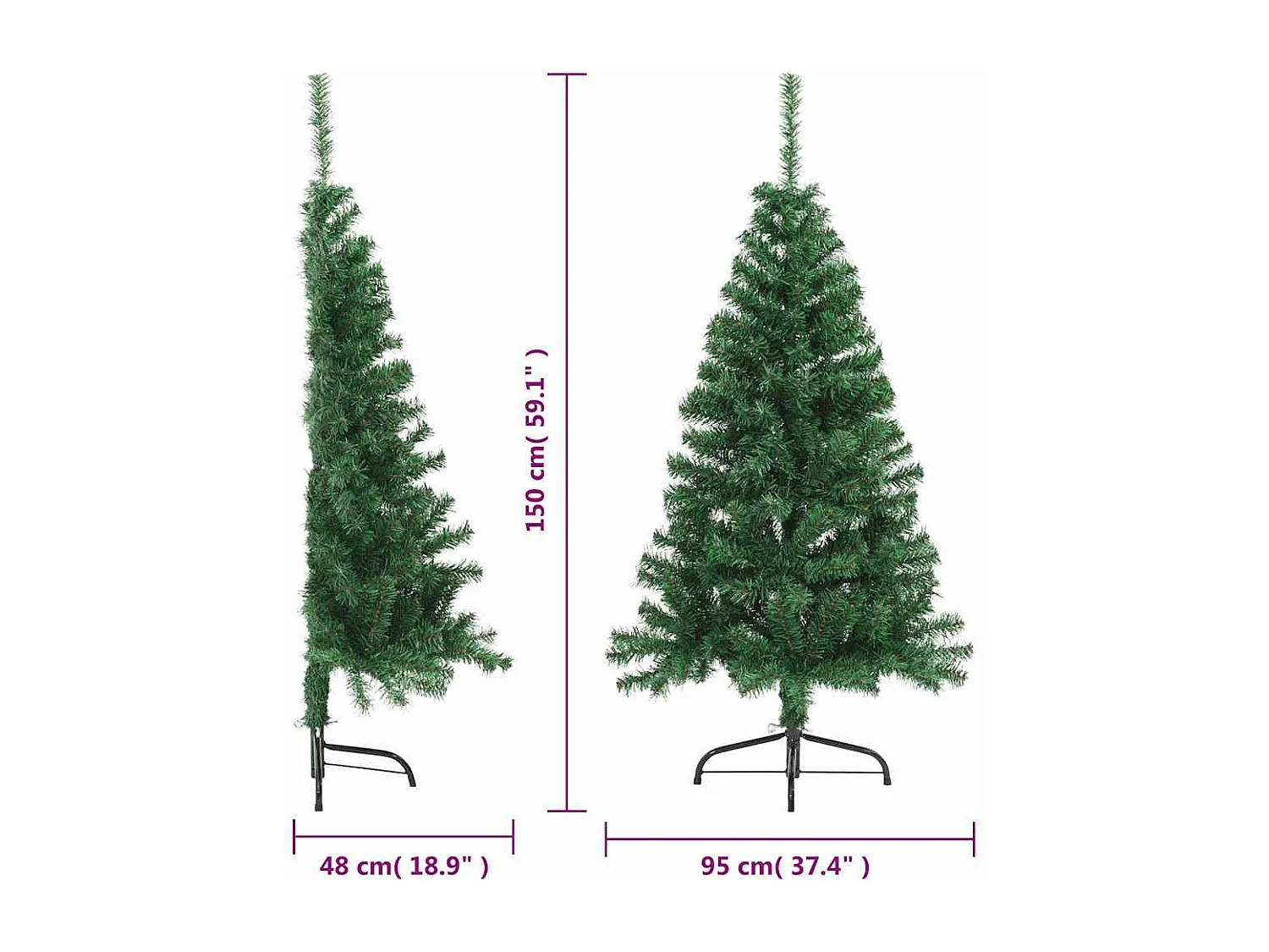 Sapin de Noël artificiel moitié avec support vert 150 cm PVC