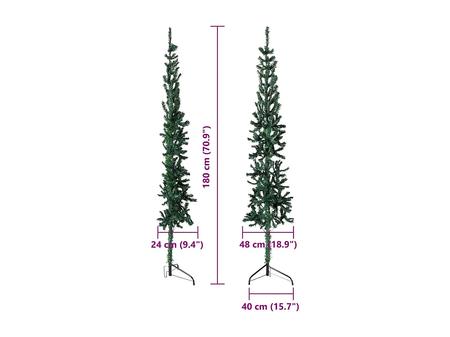 Demi sapin de Noël artificiel mince avec support Vert 180 cm