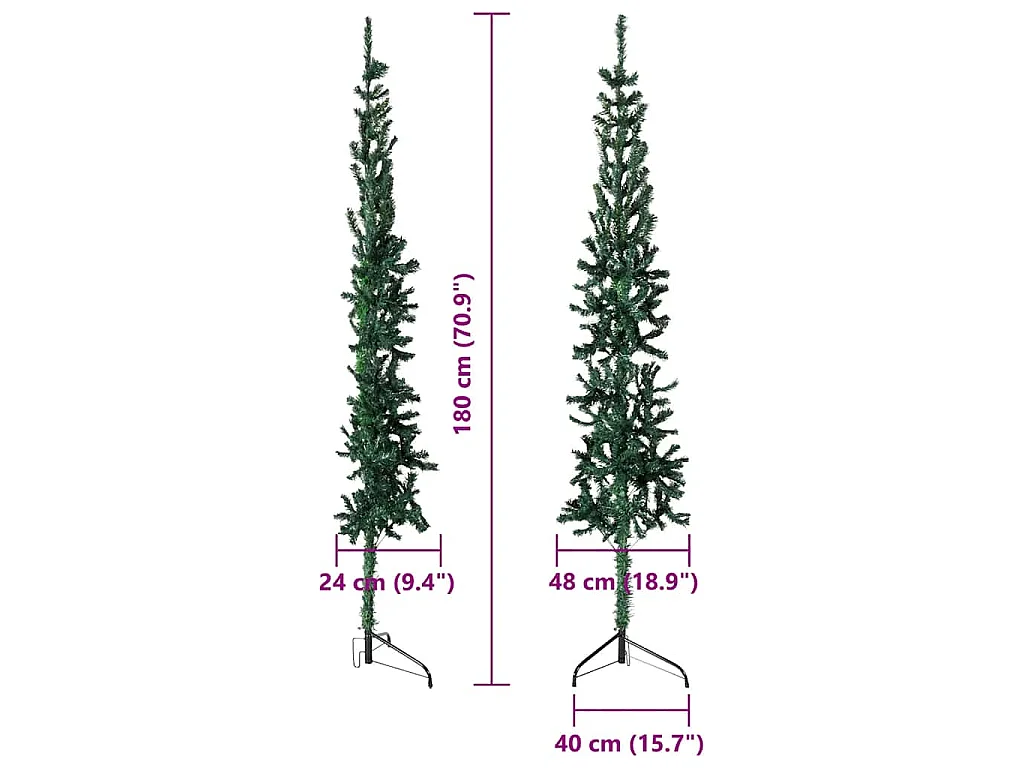 Kunstkerstboom half met standaard smal 180 cm groen
