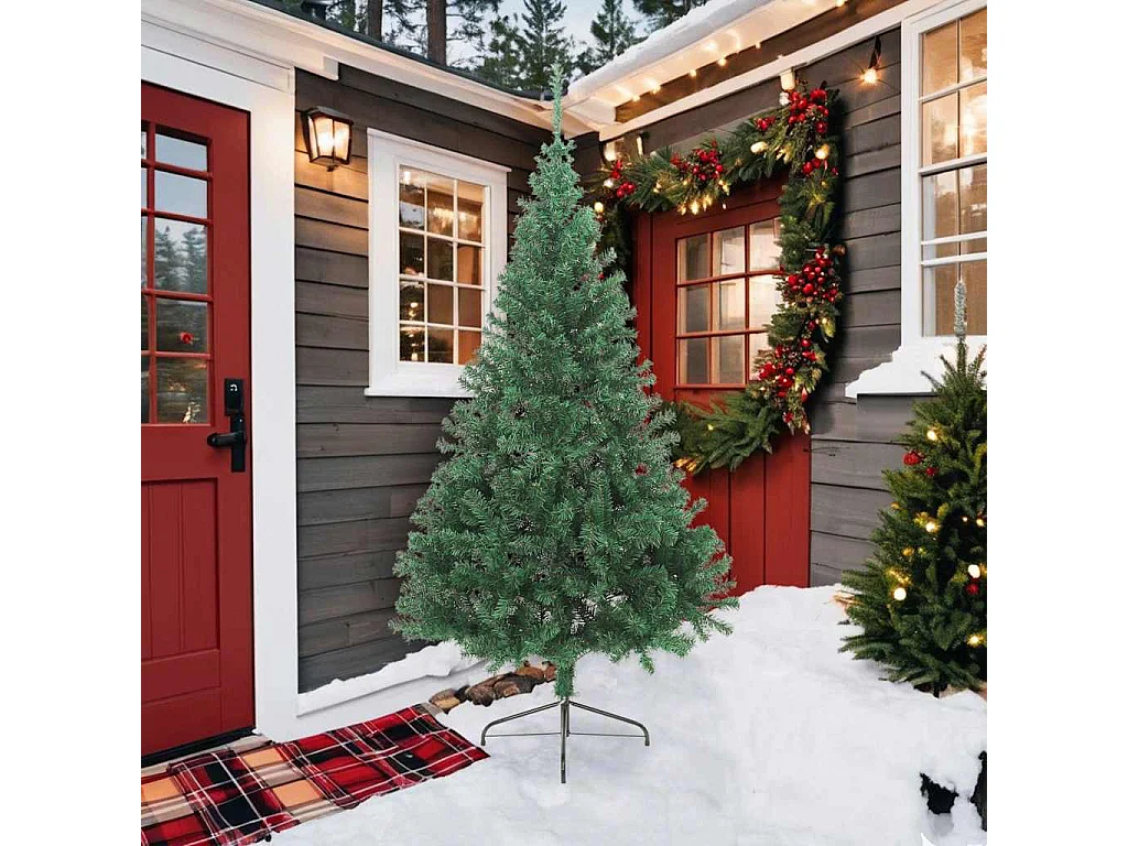 Albero di Natale Artificiale Metà con Supporto Verde 210 cm PVC