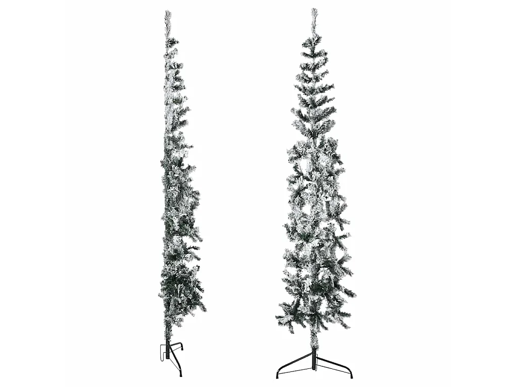 Demi sapin de Noël artificiel mince avec neige floquée 180 cm