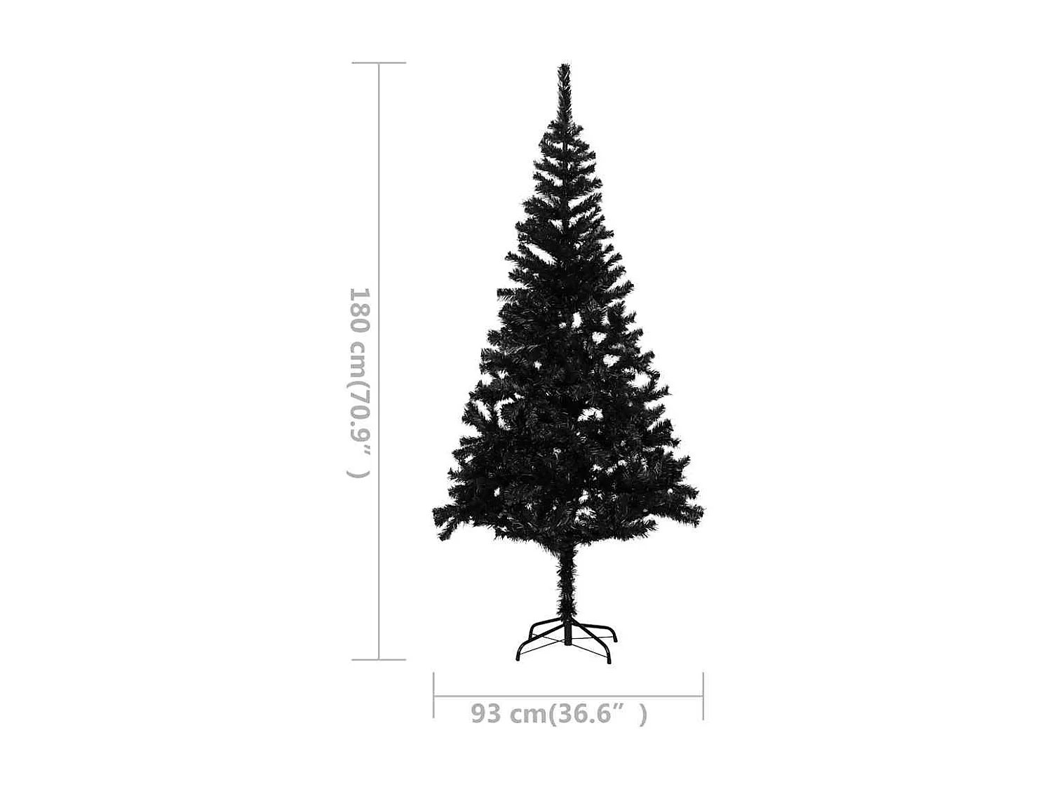 Albero di Natale Preilluminato con Palline Nero 180 cm PVC