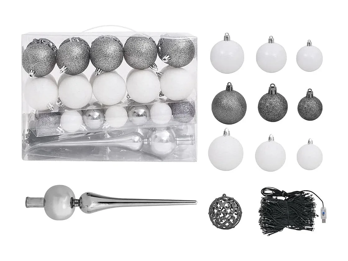 Albero di Natale Preilluminato con Palline Nero 180 cm PVC