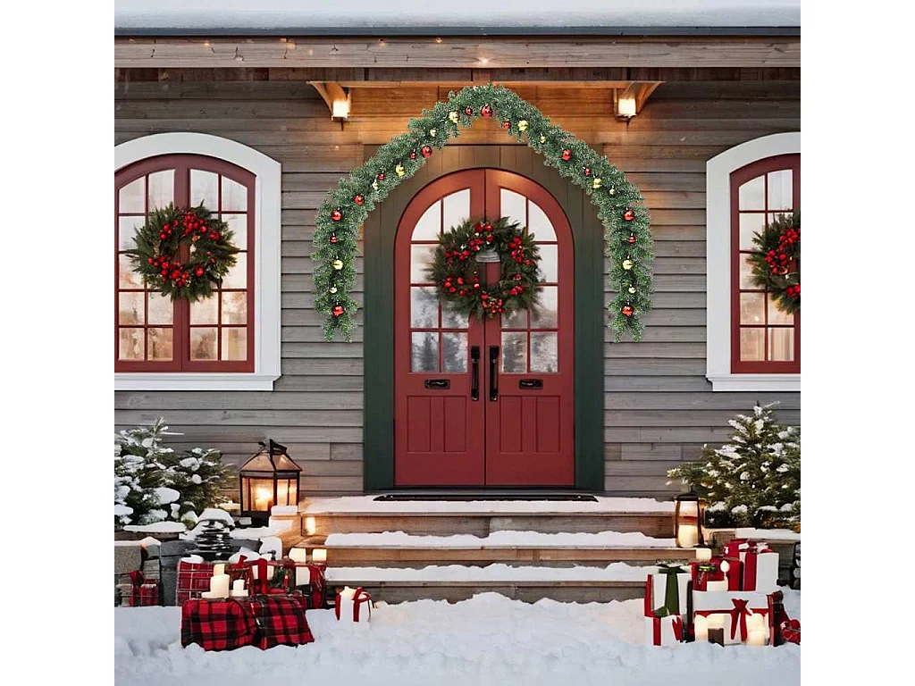 Grinalda de Natal decorada com enfeites e luzes LED 5 m